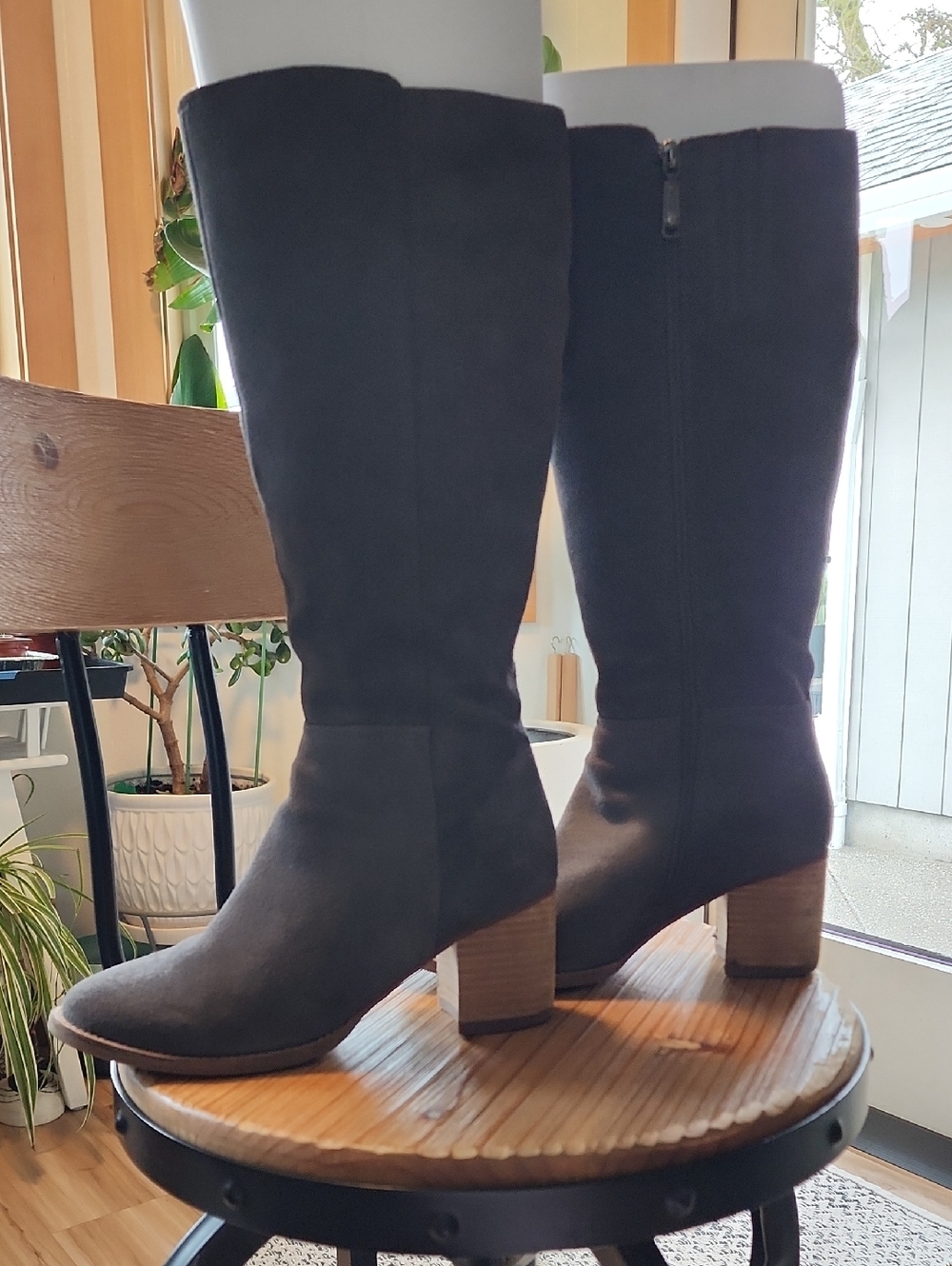 Blondo Gray Suede Knee-High Block Heel Boots